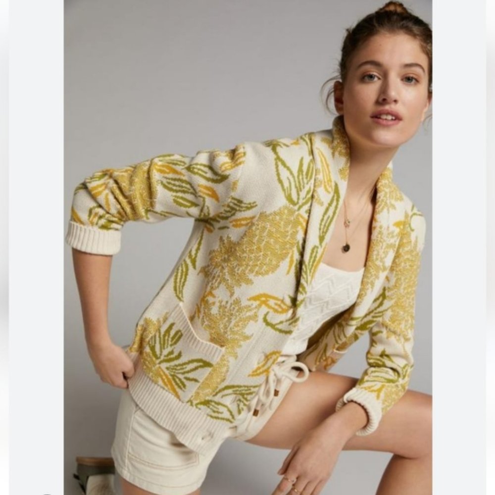 ANTHROPOLOGIE NEW MAEVE PINEAPPLE CARDIGAN SIZE M RETAIL $148